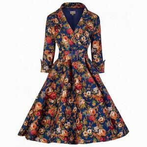 Floral Print  Vintage Style Rockabilly Pin up Lindy Bop Dress Medium